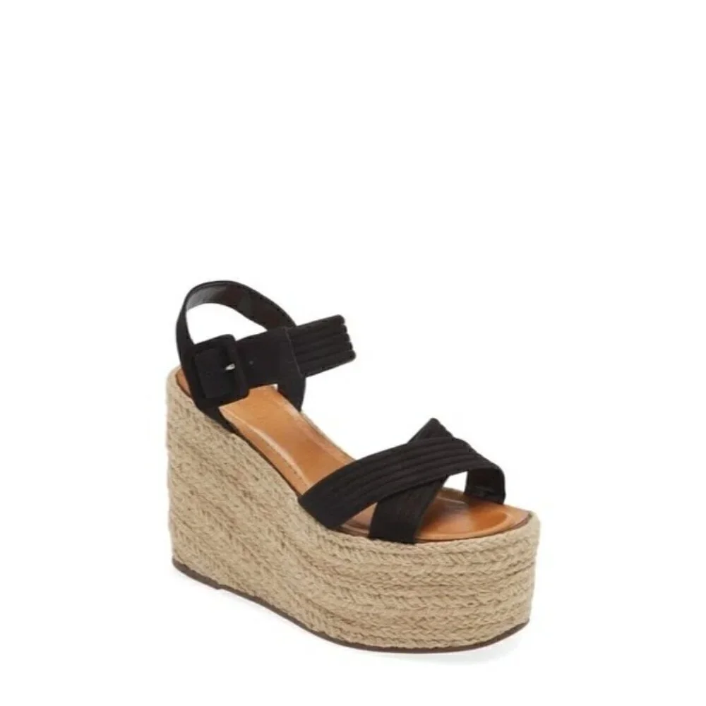 Schutz Blisse Nubuck Platform Wedge Sandal Size 10 Black / Tan
